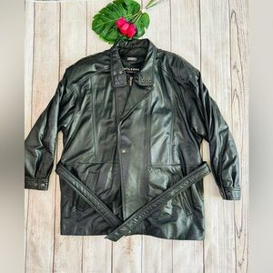 Wilsons Leather Men’s Black Leather Mid Length Thinsulate Belted Jacket Size M